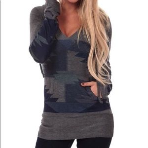 Navy Blue Aztec Lightweight Sweater Hoodie